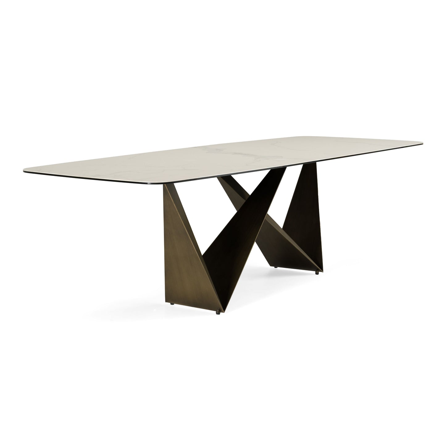 Melanie White Ceramic and Brushed Brown Dining Table