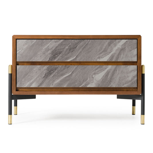 Metcalf Mid-Century Walnut and Grey Nightstand