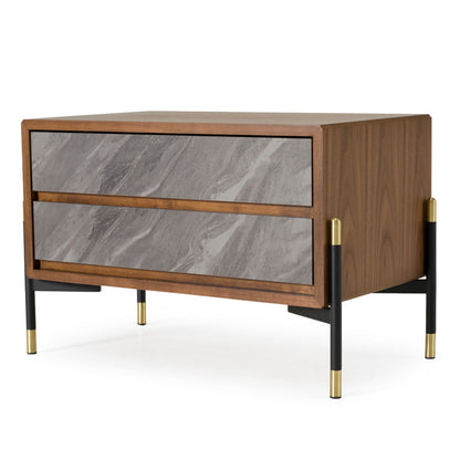 Metcalf Mid-Century Walnut and Grey Nightstand