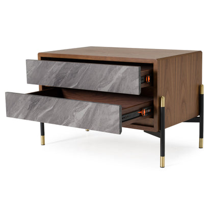 Metcalf Mid-Century Walnut and Grey Nightstand