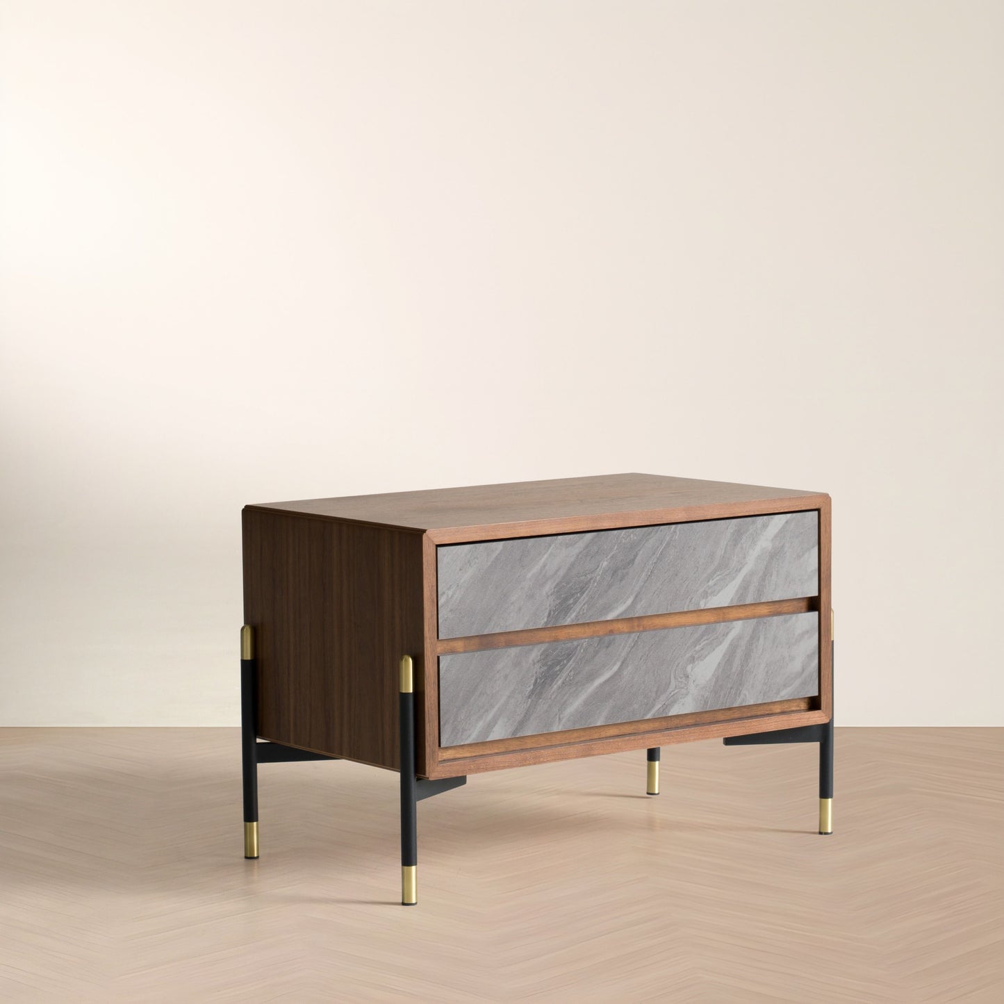 Metcalf Mid-Century Walnut and Grey Nightstand