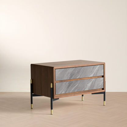 Metcalf Mid-Century Walnut and Grey Nightstand