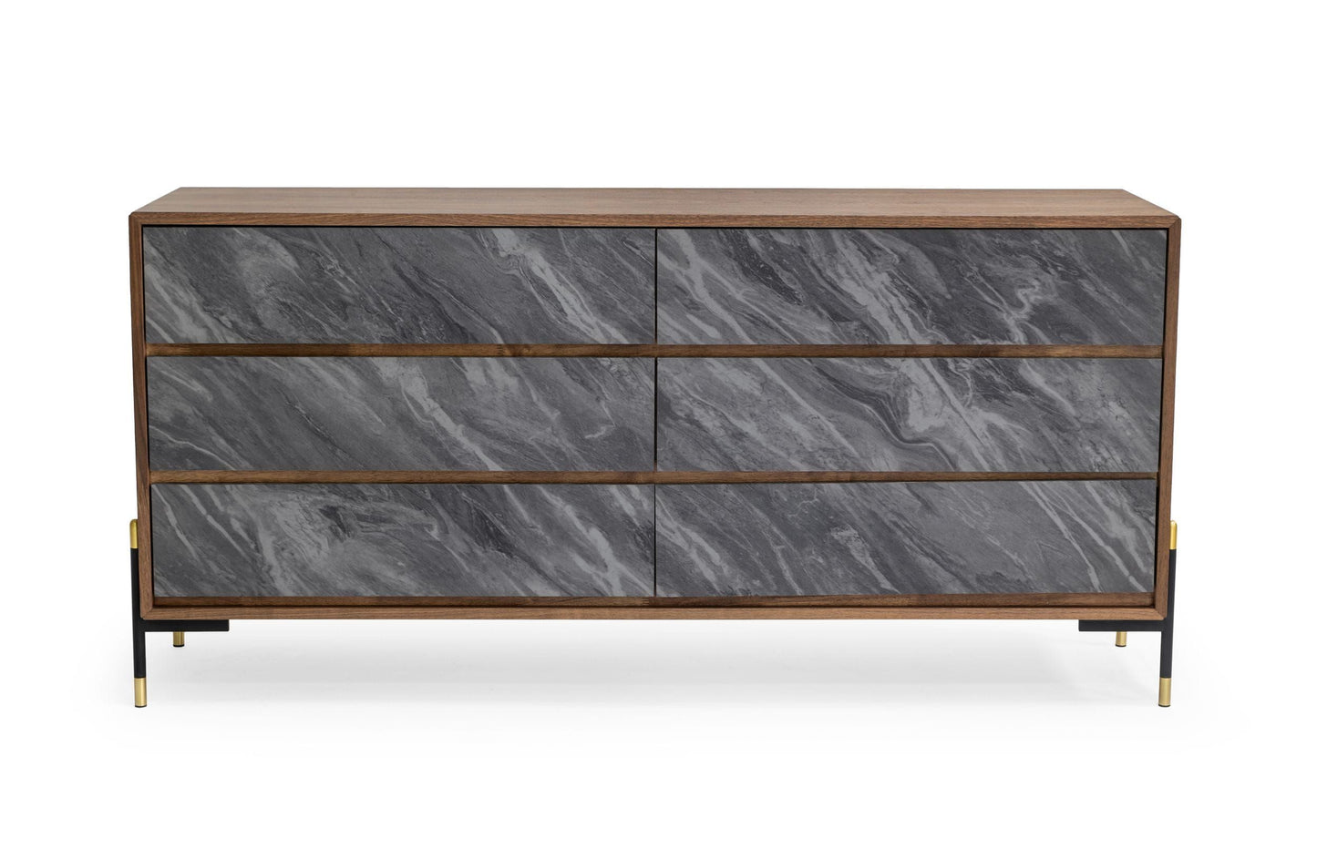Metcalf Mid-Century Walnut and Grey Six-Drawer Dresser