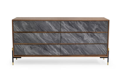 Metcalf Mid-Century Walnut and Grey Six-Drawer Dresser