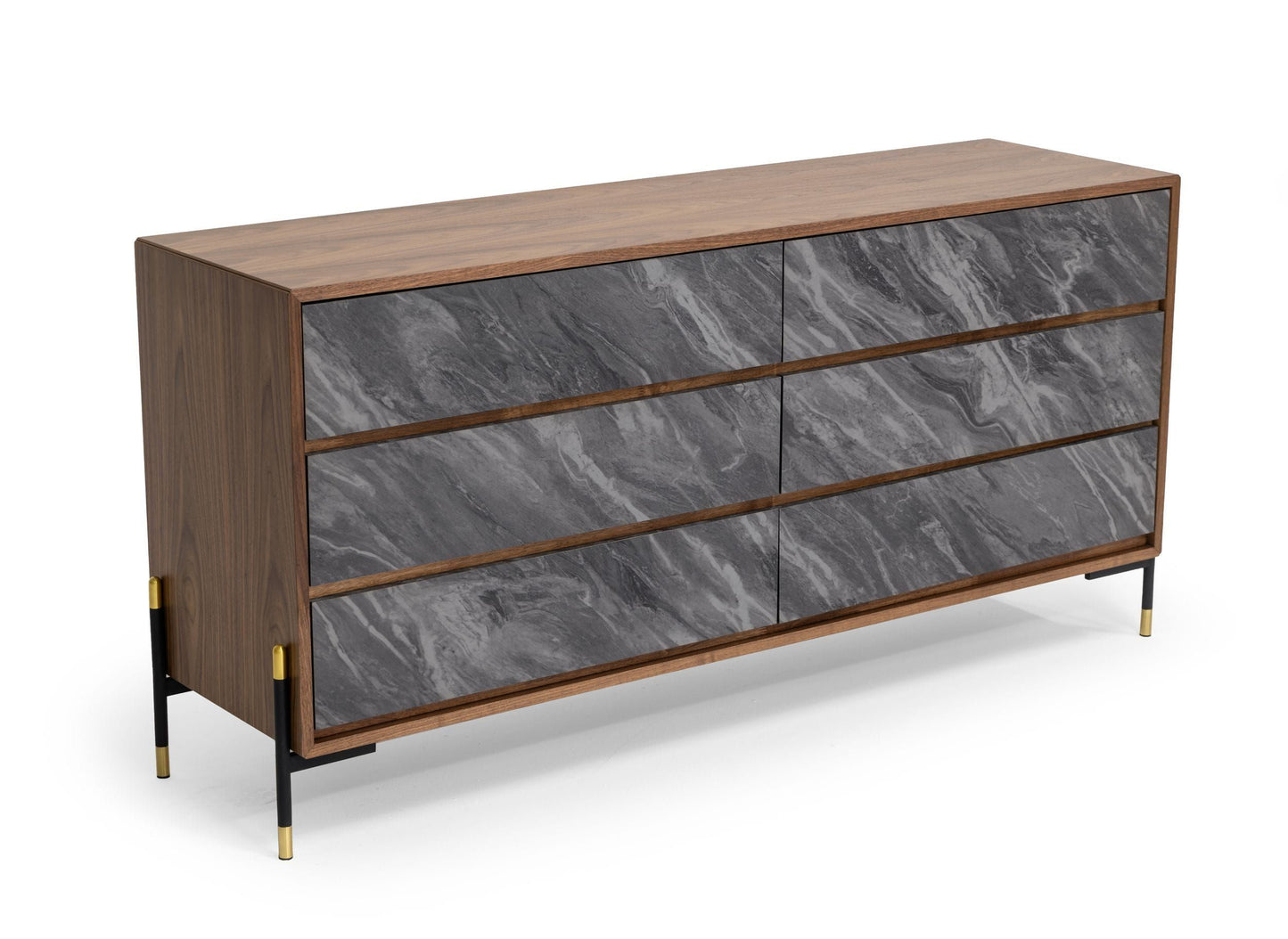 Metcalf Mid-Century Walnut and Grey Six-Drawer Dresser
