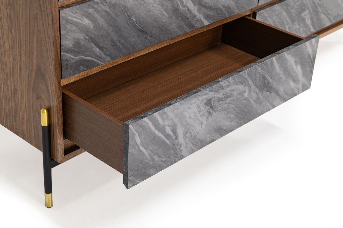 Metcalf Mid-Century Walnut and Grey Six-Drawer Dresser