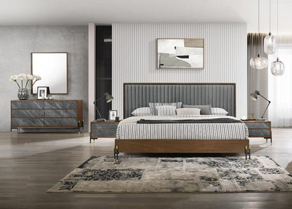 Metcalf Walnut and Grey Bedroom Set with Upholstered Bed