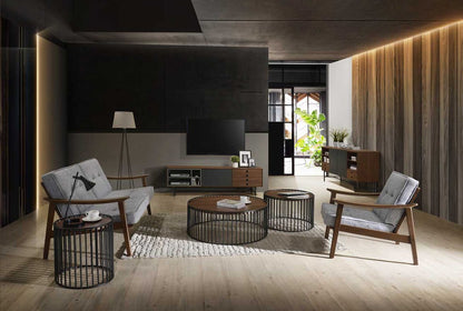 Bronson Walnut and Black Round Tea Table