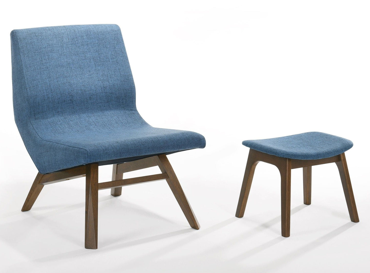 Whitney Blue and Walnut Fabric Upholstered Accent Chair and Ottoman Set