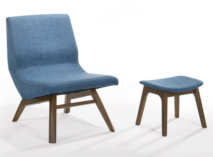 Whitney Blue and Walnut Fabric Upholstered Accent Chair and Ottoman Set