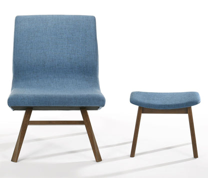 Whitney Blue and Walnut Fabric Upholstered Accent Chair and Ottoman Set