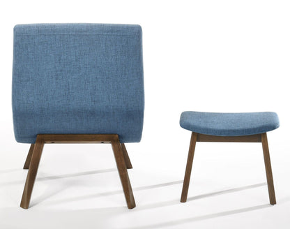 Whitney Blue and Walnut Fabric Upholstered Accent Chair and Ottoman Set