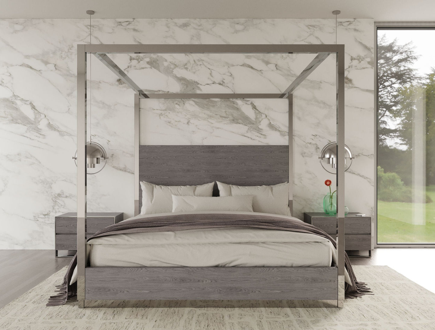 Modrest Arlene Modern Grey Elm & Stainless Steel Bedroom Set