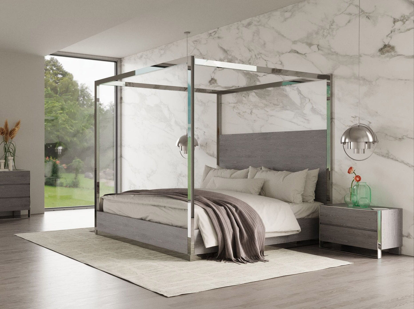 Arlene Grey Elm and Stainless Steel Canopy Bed