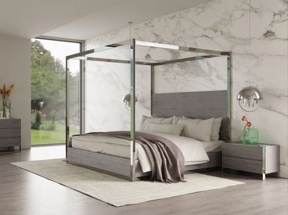 Arlene Grey Elm and Stainless Steel Canopy Bed
