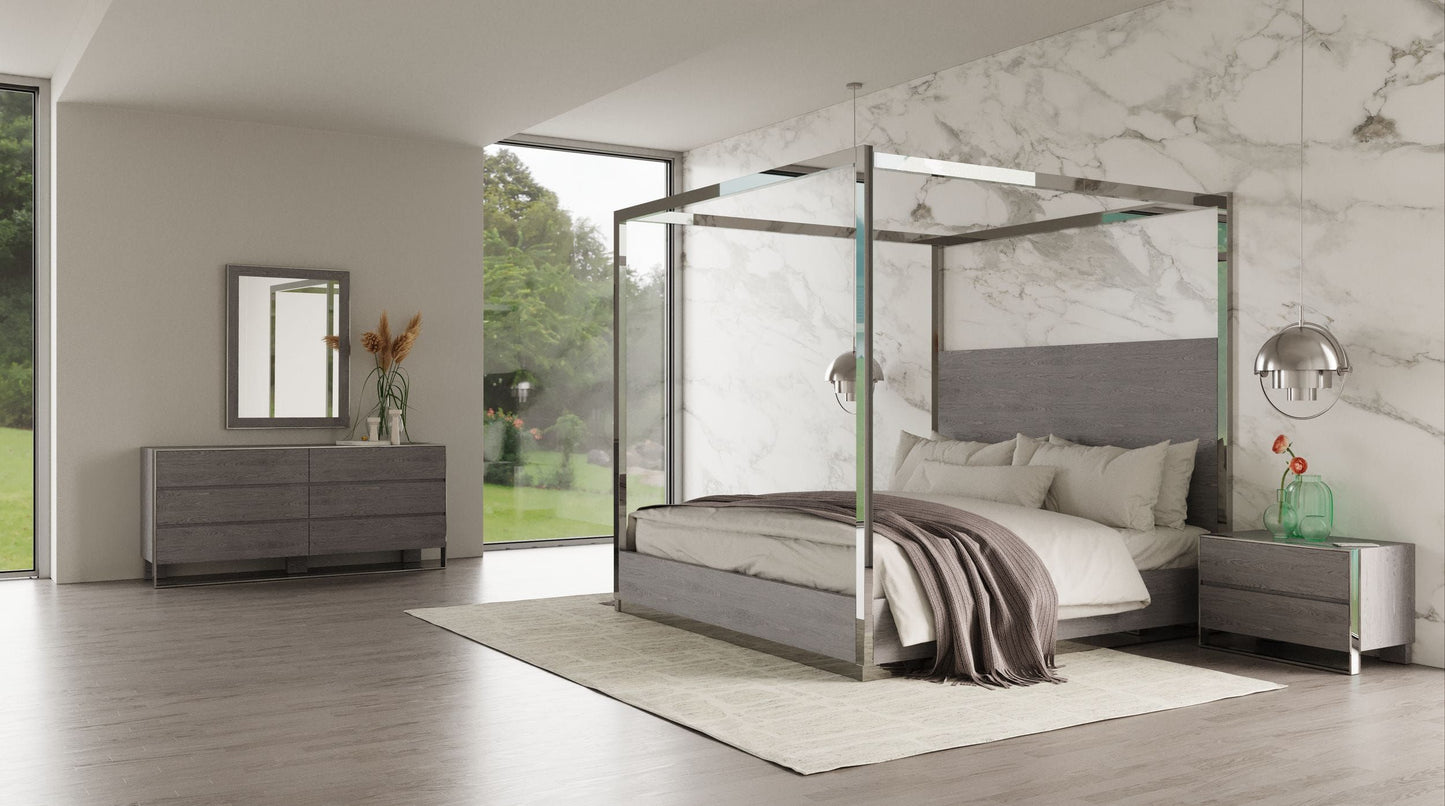 Modrest Arlene Modern Grey Elm & Stainless Steel Bedroom Set