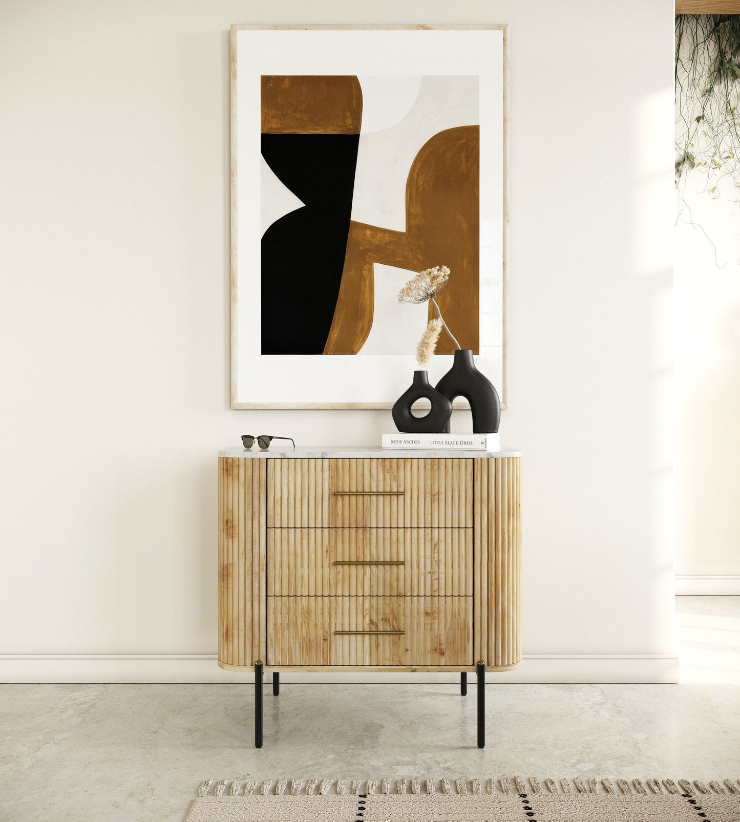 Modrest Cambridge White Marble Mango 3 Drawer Dresser A Stunning Fusion of Natural Elegance and Contemporary Design for Sophisticated Living Spaces