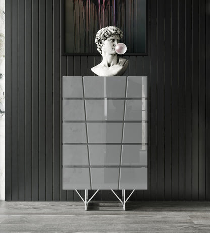 Chrysler Grey High Gloss Five Drawer Chest