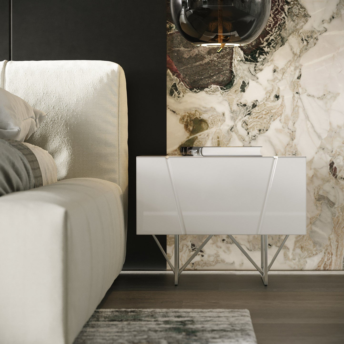 Chrysler High Gloss White Nightstand