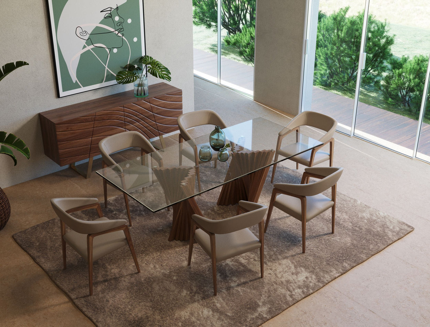 Corbin Walnut and Glass Dining Table