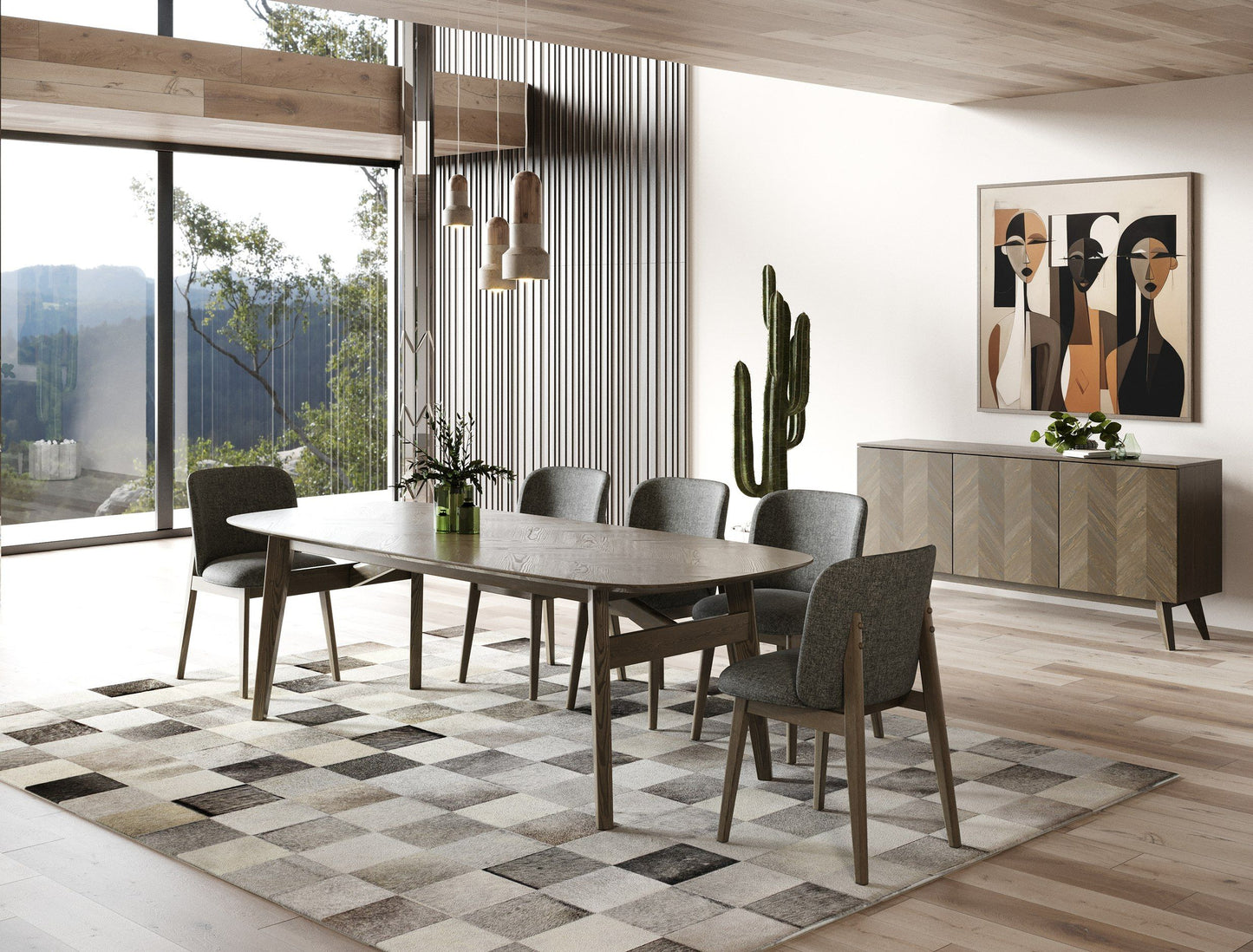 Modrest Costello Wenge Dining Table Set – Mid-Century Modern Style with 8 Chairs