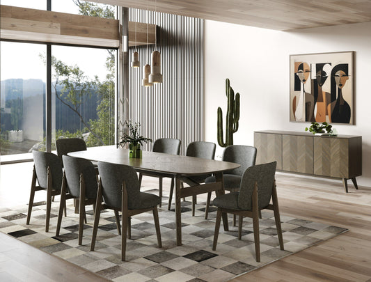 Modrest Costello Wenge Dining Table Set – Mid-Century Modern Style with 8 Chairs