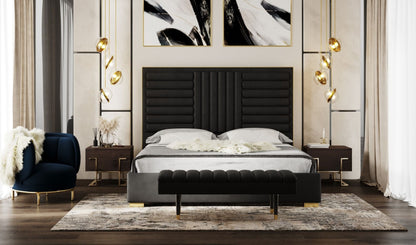 Modrest Daystar - Sleek Modern Black Velvet Bed with Gold Accents | Timeless Elegance