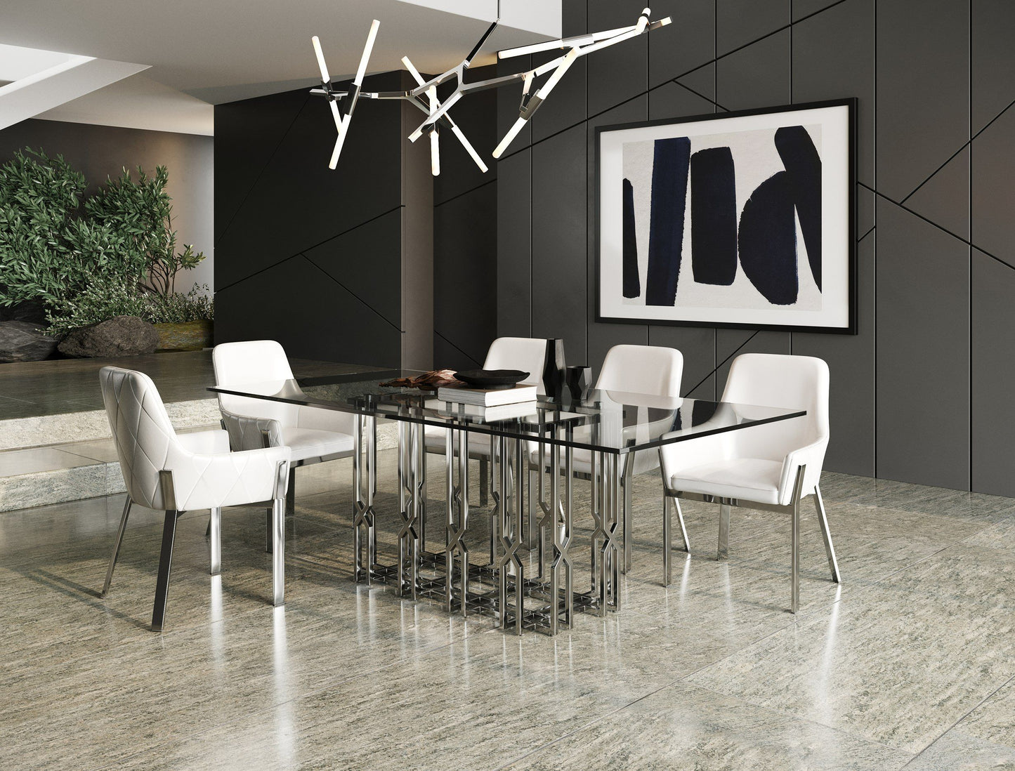 Ericson Glass and Stainless Steel Rectangular Dining Table