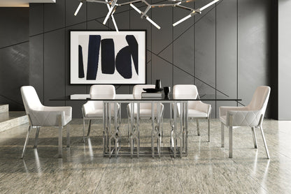 Ericson Glass and Stainless Steel Rectangular Dining Table