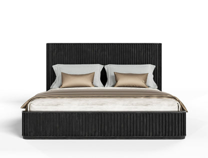Modrest Fields Modern Black Acacia Bedroom Set – Contemporary Wood Furniture Collection