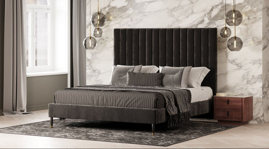 Modrest Hemlock Modern Dark Grey Velvet Bed