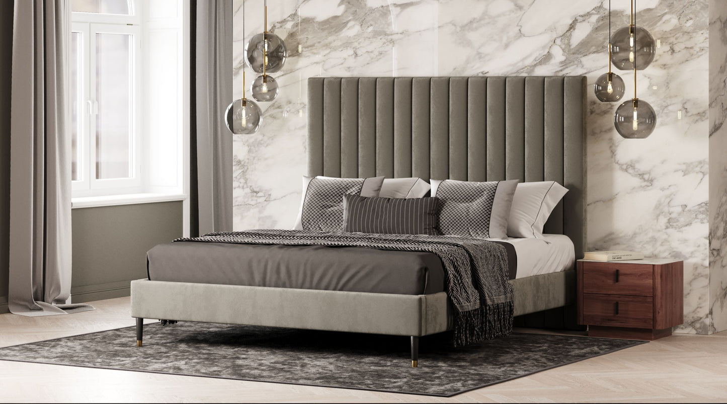 Modrest Hemlock Modern Grey Velvet Bed