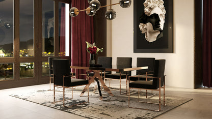 Trea Black Velvet Dining Chair with Rose Gold Frame