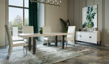 Lenny White High Gloss and Stainless Steel Gun Metal Dining Table