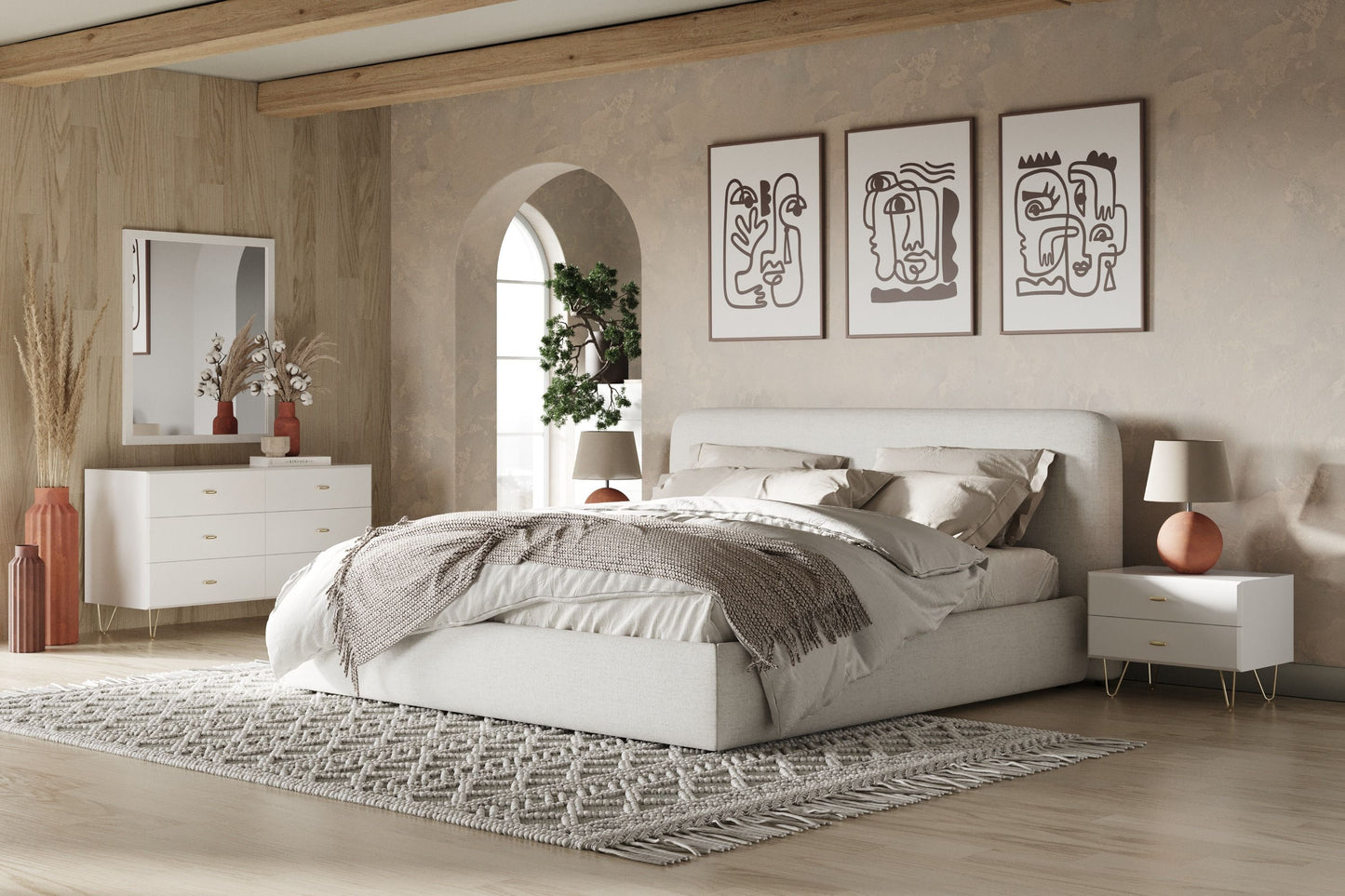 Modrest Liam - Modern Ivory Fabric Upholstered Bed