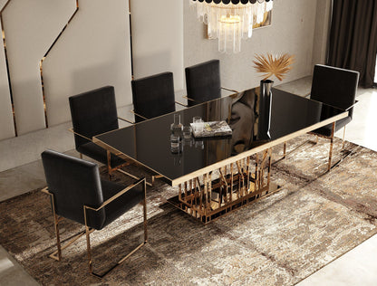 Marston Black Glass and  Rose Gold Dining Table