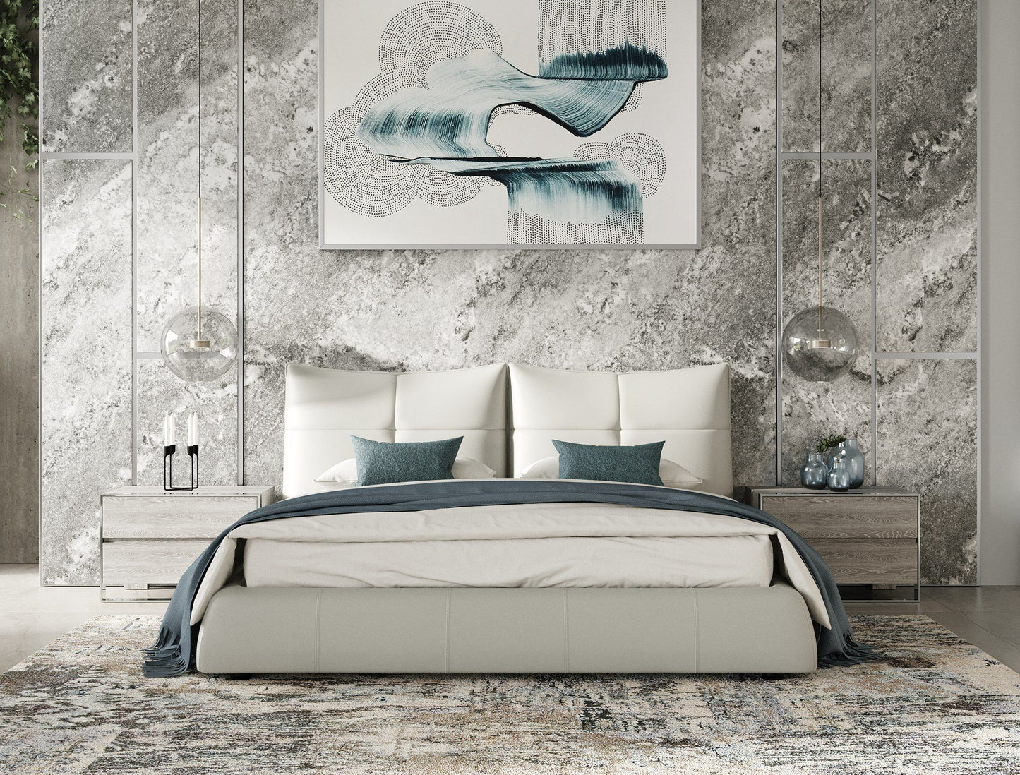 Modrest Patrick - Modern Light Grey Leather Bed