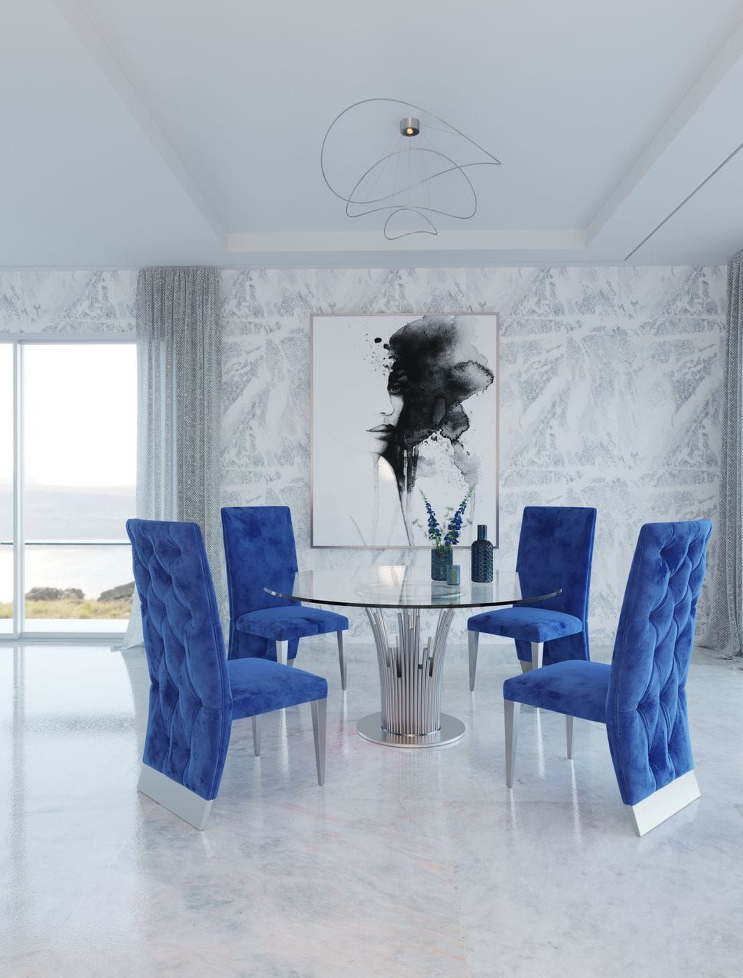 Paxton Round Glass and Stainless Steel Dining Table