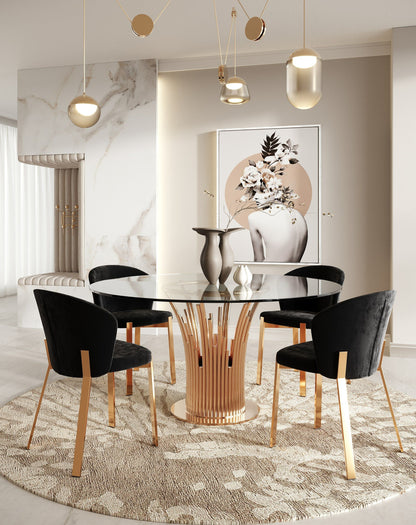 Paxton Round Glass and Rose Gold Dining Table