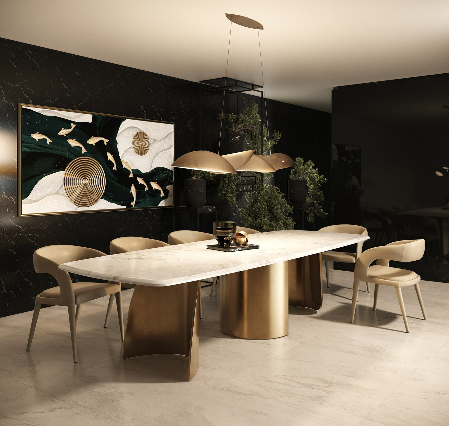Modrest Reynold Glam Faux Marble + Gold Stainless Steel Dining Table A Stunning Fusion of Opulent Design and Contemporary Sophistication for Glamorous Dining Spaces