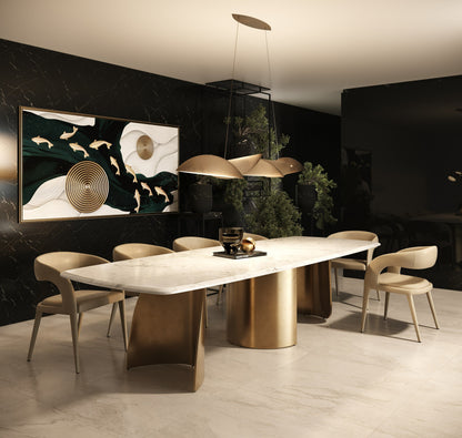 Modrest Reynold Glam Faux Marble + Gold Stainless Steel Dining Table A Stunning Fusion of Opulent Design and Contemporary Sophistication for Glamorous Dining Spaces