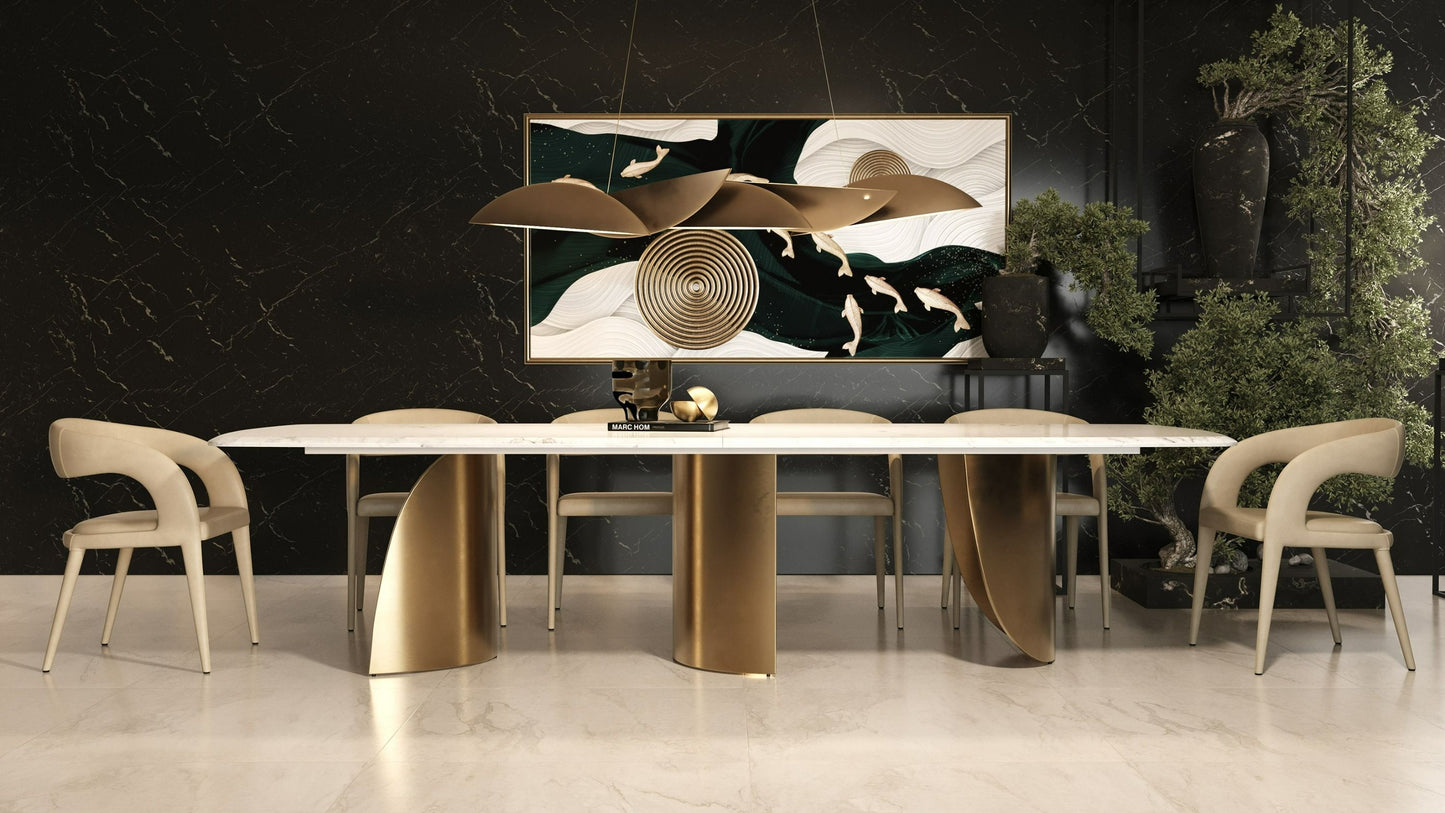 Modrest Reynold Glam Faux Marble + Gold Stainless Steel Dining Table A Stunning Fusion of Opulent Design and Contemporary Sophistication for Glamorous Dining Spaces