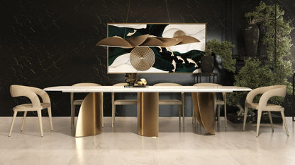 Modrest Reynold Glam Faux Marble + Gold Stainless Steel Dining Table A Stunning Fusion of Opulent Design and Contemporary Sophistication for Glamorous Dining Spaces