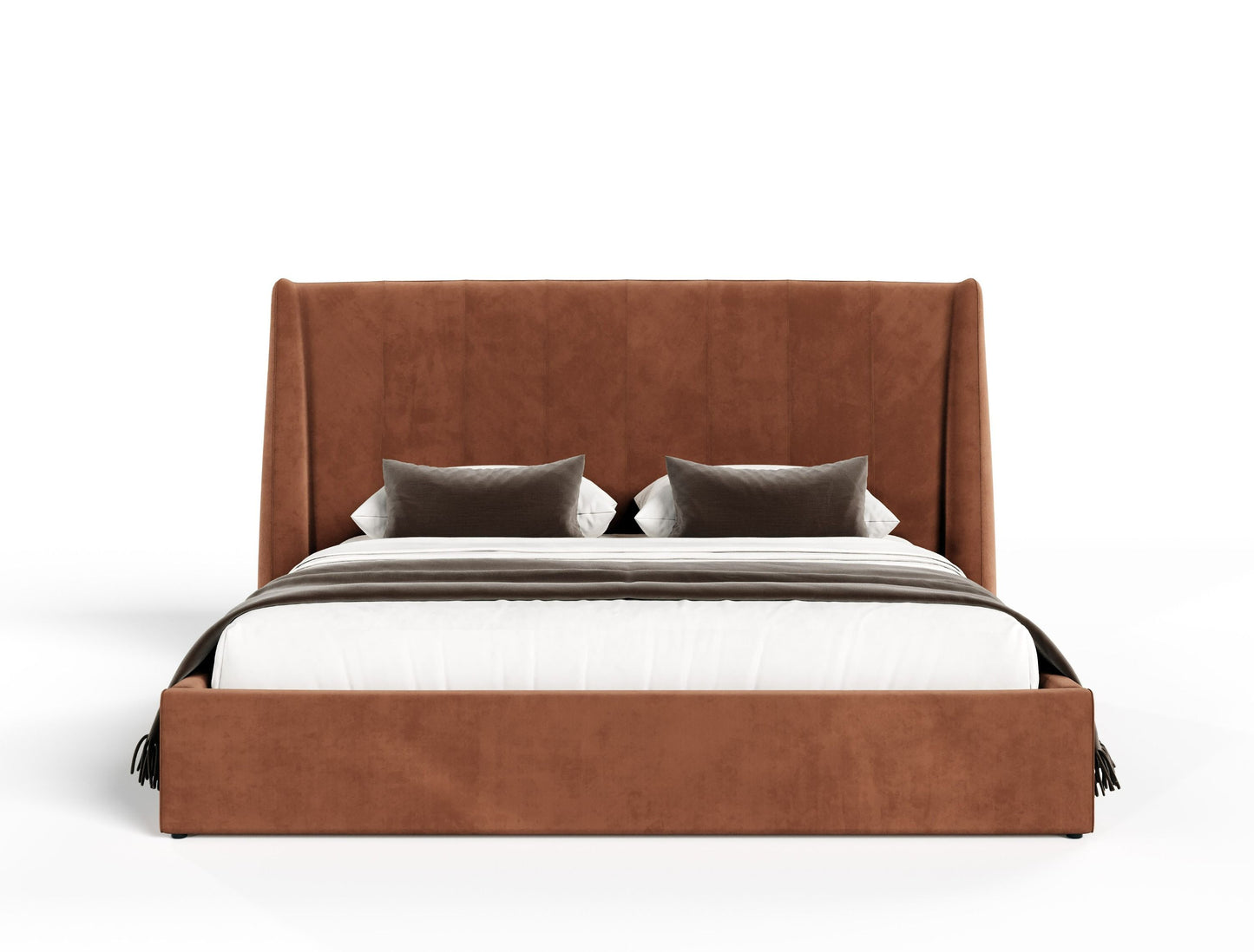 Lamod Roma + Lago Modern 4-Piece Bedroom Set – Burnt Orange Velvet Bed & Faux Travertine Furniture