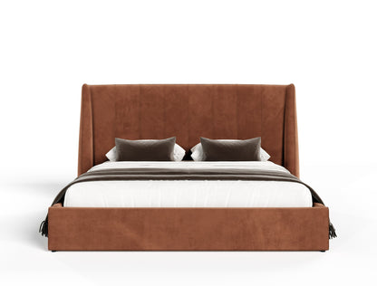 Lamod Roma + Lago Modern 4-Piece Bedroom Set – Burnt Orange Velvet Bed & Faux Travertine Furniture