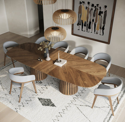 Modrest Truman Walnut Extendable Dining Table with 6 Chairs – Mid-Century Modern