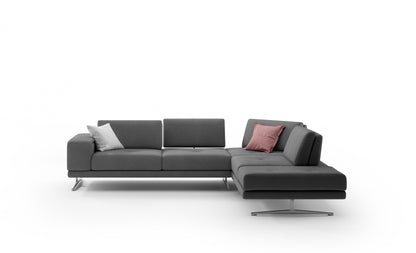 Coronelli Collezioni Mood Italian Grey Leather Right-Facing Sectional Sofa for Luxury and Contemporary Living Spaces