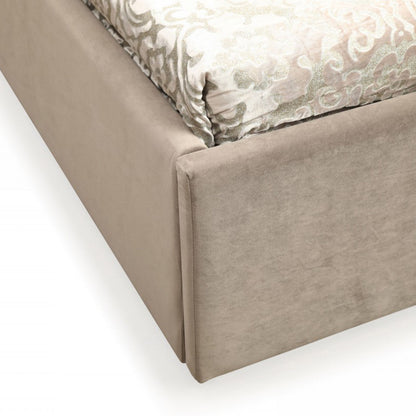 Moontide Beige Velvet Platform Bed with Brushed Brass Trim