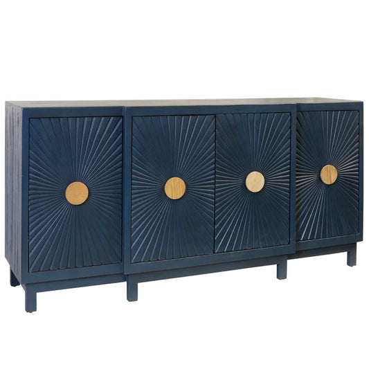 Dark Navy Console with 4 Doors and Radial Figure Design for Elegant Storage and Display