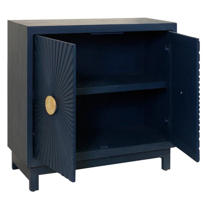 Dark Navy 2-Door Console Cabinet – Radial Wood Figure Accent Table